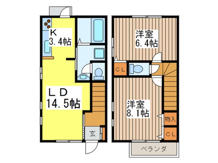 アヴェニール武蔵野A(2LDK/1階)の間取り写真