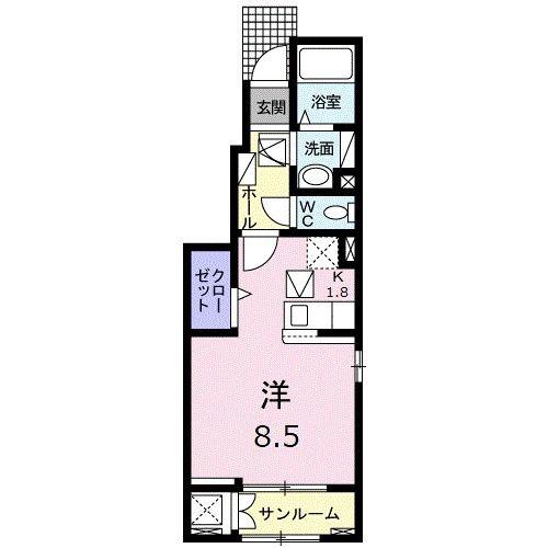 泉樹・若の宮(1K/1階)の間取り写真