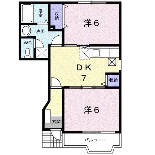 ソレアード・エムズI番館(2DK/1階)の間取り写真