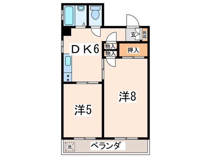 ハイマート富士(2DK/4階)の間取り写真