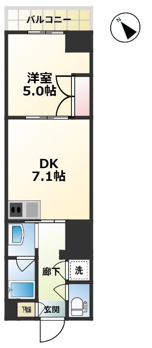 EVERGREEN(1DK/9階)の間取り写真