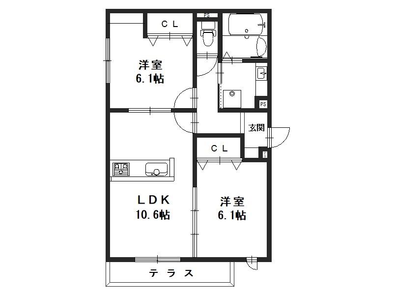 西京極畔勝町D-ROOM(2LDK/3階)の間取り写真