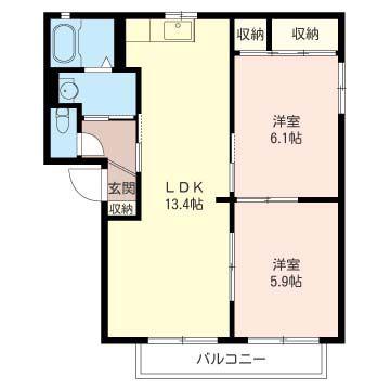 コーポオアシス B棟(2LDK/1階)の間取り写真