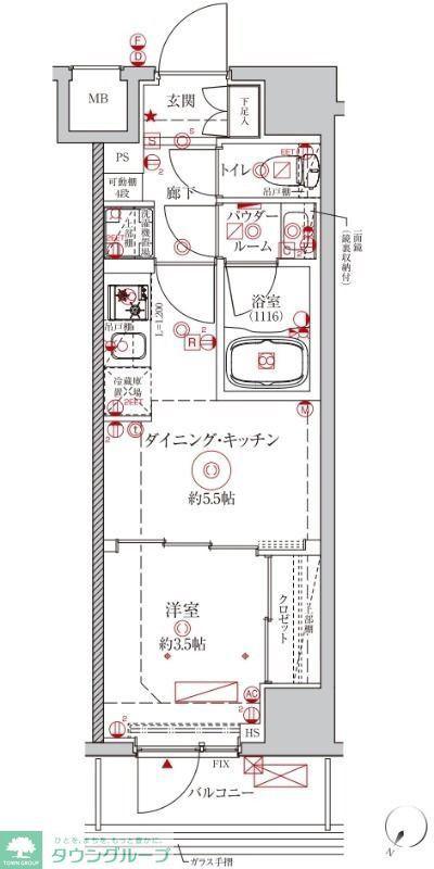 クレイシアIDZ川崎ザ・テラス(1DK/7階)の間取り写真