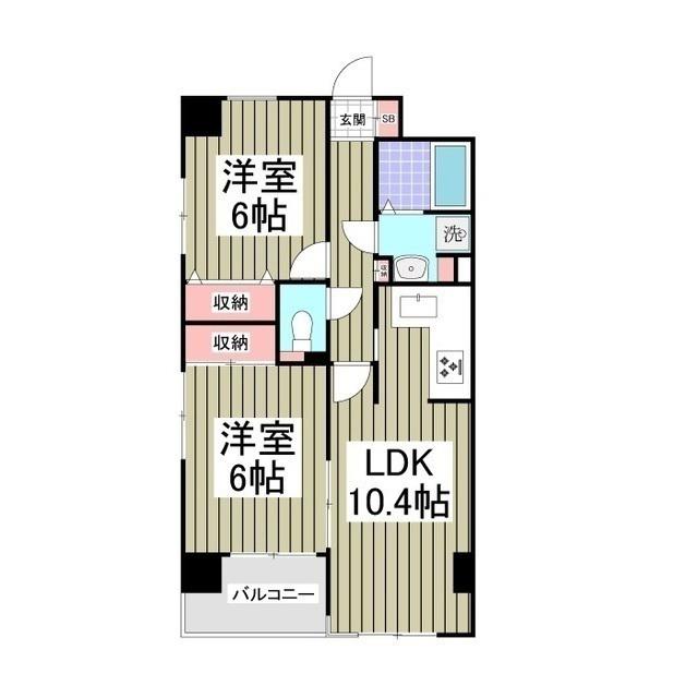 都電荒川線 三ノ輪橋駅 徒歩4分 11階建 築31年(2LDK/6階)の間取り写真