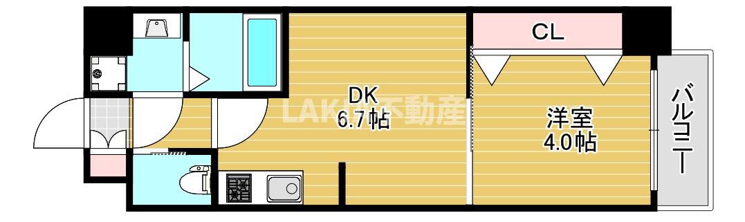 CHERRY BLOSSOM 五条通(1DK/15階)の間取り写真
