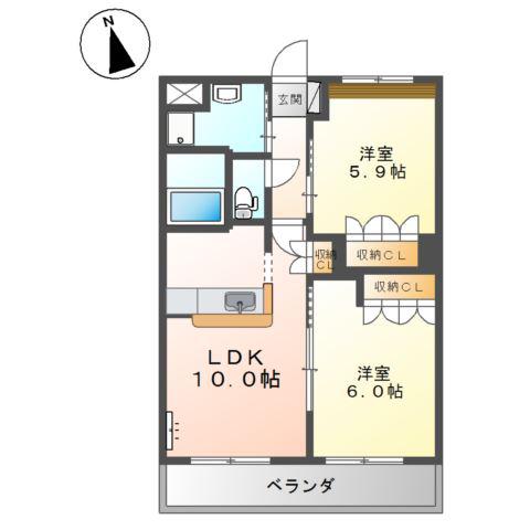 サンフォレスティ前泉(2LDK/2階)の間取り写真
