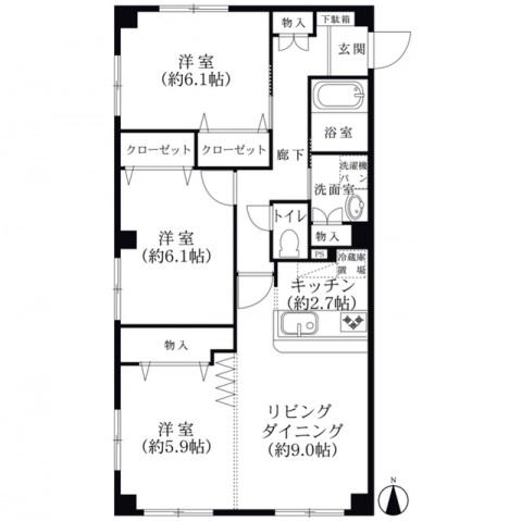 フォブール村上II(3LDK/3階)の間取り写真