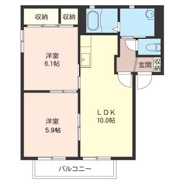ロードハイツ II B(2LDK/1階)の間取り写真