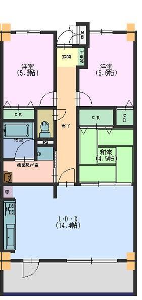 カトレアマンション(3LDK/1階)の間取り写真