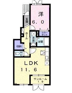 フィオーレB(1LDK/1階)の間取り写真