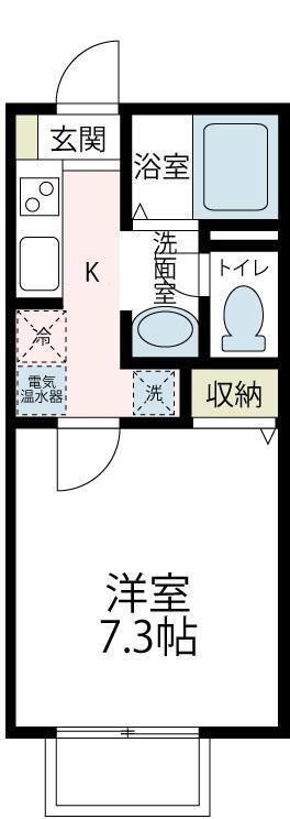 アスティオン竹園(1K/2階)の間取り写真