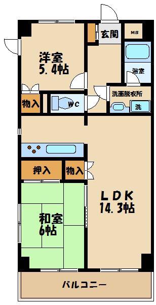ゴコウエテルナーレ(2LDK/3階)の間取り写真