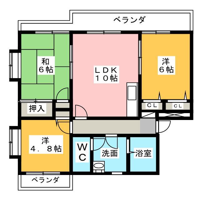 フェアネス青葉台(3DK/4階)の間取り写真