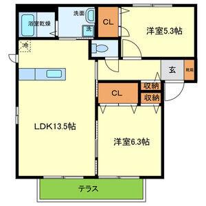 シャーメゾン光明池(2LDK/1階)の間取り写真