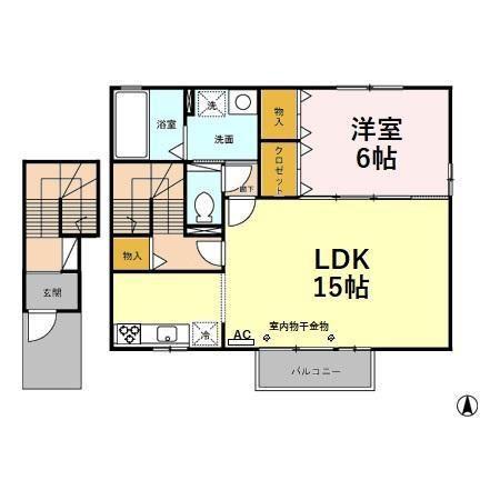 リュシオルB棟(1LDK/2階)の間取り写真