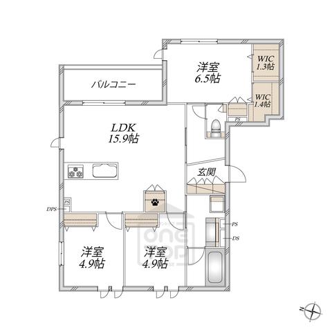 豊中市本町3丁目へーベルメゾン(3LDK/2階)の間取り写真
