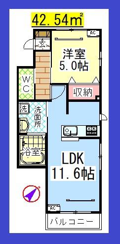 AF 南林間2丁目メゾン(1LDK/2階)の間取り写真