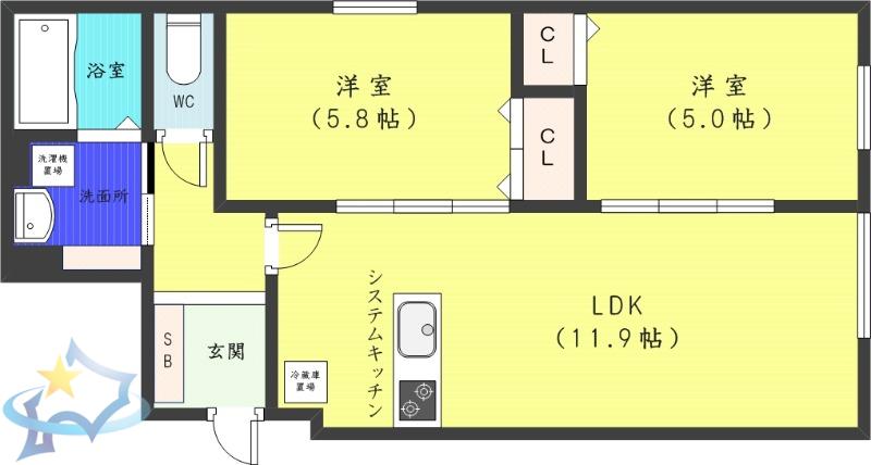 NECO FILO宮の沢 (2LDK/1階)の間取り写真