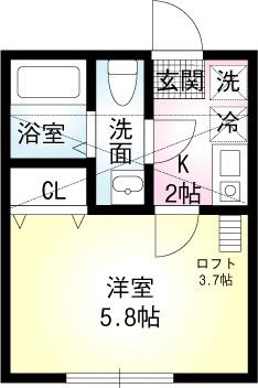 ヴェラハイツ白楽弐番館(1K/2階)の間取り写真