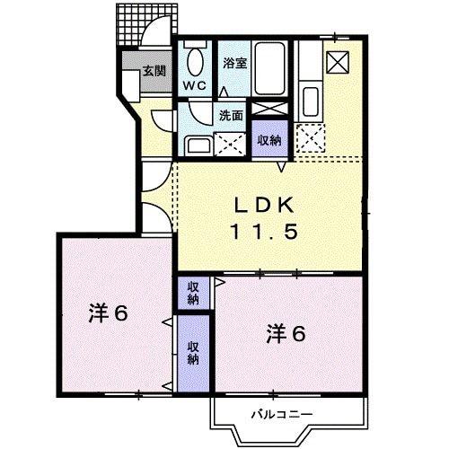 ピュールA(2LDK/1階)の間取り写真