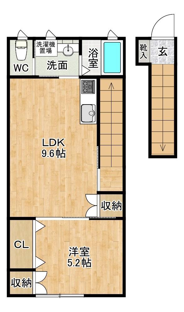 グランディール朽網(1LDK/2階)の間取り写真