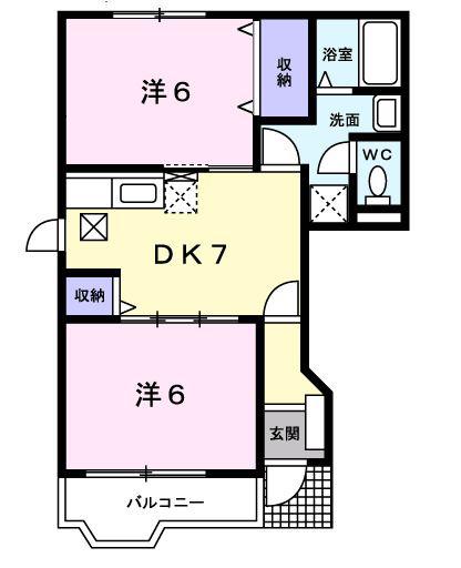 ダイワ・コム 2番館(2DK/1階)の間取り写真