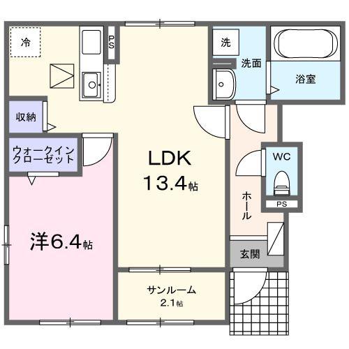 ラ・テールIV(1LDK/1階)の間取り写真