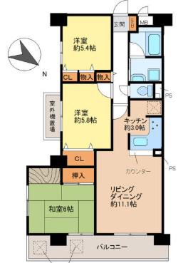 ラヴィーヌ砥堀(3LDK/3階)の間取り写真