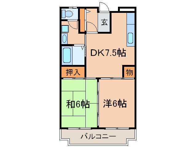 ハーバーキンキ(2DK/1階)の間取り写真