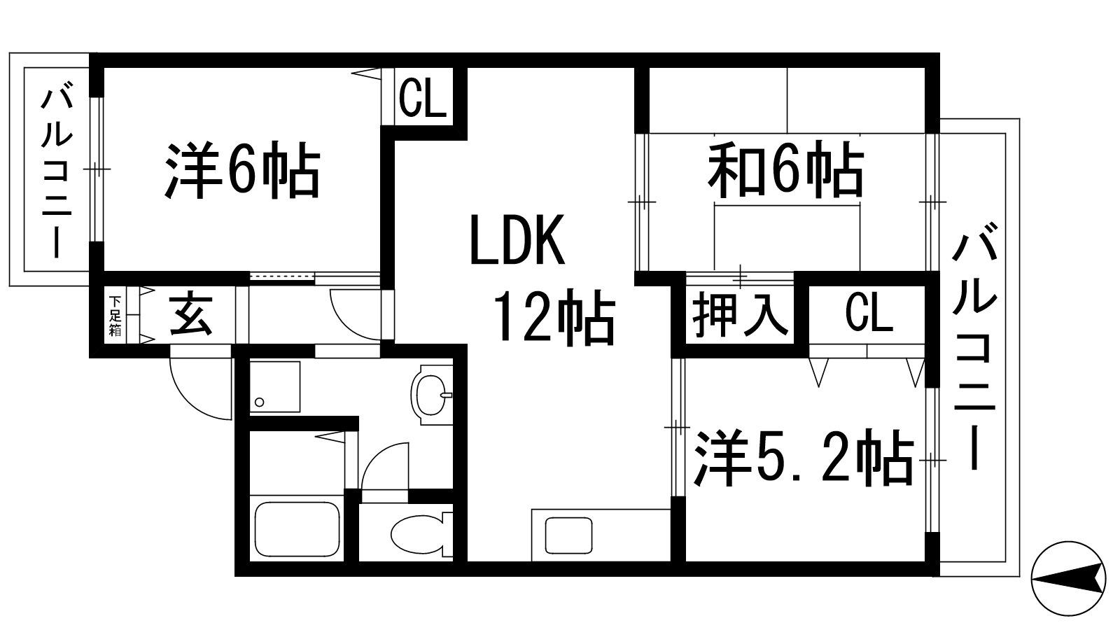 コートベルデュールA棟(3LDK/1階)の間取り写真