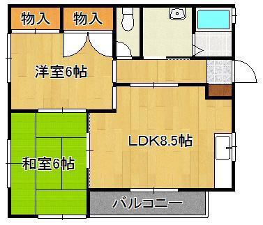 コーポ梶原(2LDK/2階)の間取り写真
