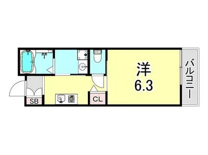 TENTHREE神戸長田(1K/2階)の間取り写真