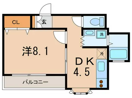 カーザU(1DK/3階)の間取り写真