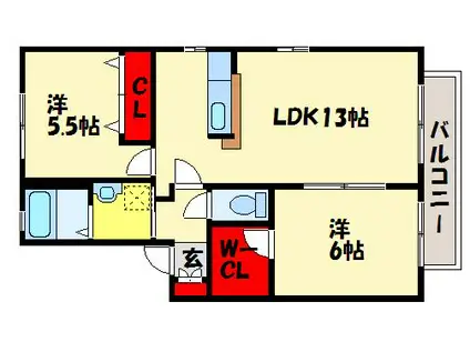 クレストハイツIII(2LDK/1階)の間取り写真
