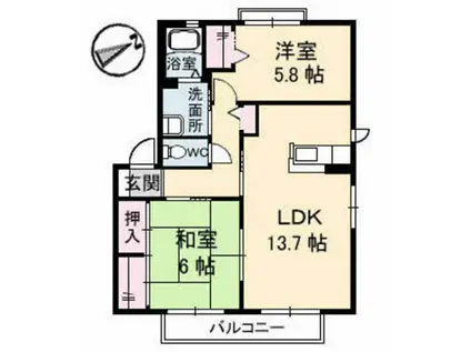 シャーメゾン近藤(2LDK/2階)の間取り写真
