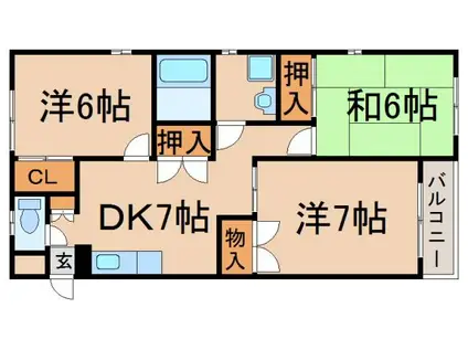 フィルコート東羽倉崎(3DK/1階)の間取り写真