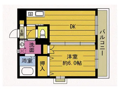 ＪＲ日豊本線 東別府駅 徒歩1分 8階建 築23年(1DK/2階)の間取り写真