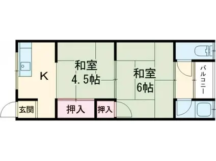 ＪＲ東海道本線 千里丘駅 徒歩15分 2階建 築51年(2K/2階)の間取り写真