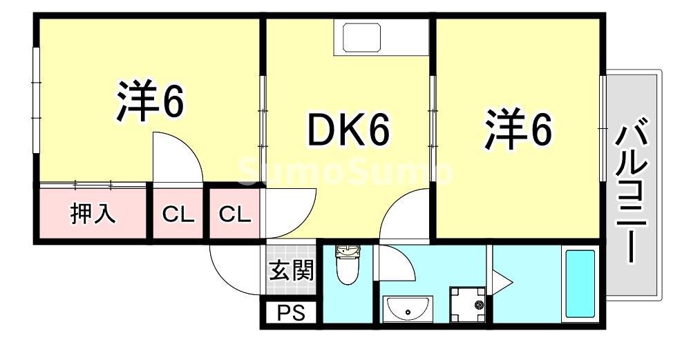 大倉山ハイツA棟(2DK/2階)の間取り写真