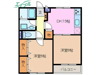 EM・HEALTHY VILLA 松本台セントラル(2DK/2階)の間取り写真