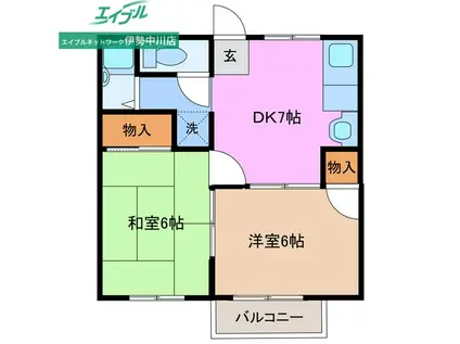 エクセレンス城山(2DK/1階)の間取り写真