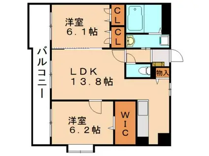 カーサ宮の前II(2LDK/2階)の間取り写真