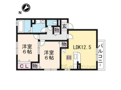 リビングタウン湖都が丘C(2LDK/2階)の間取り写真