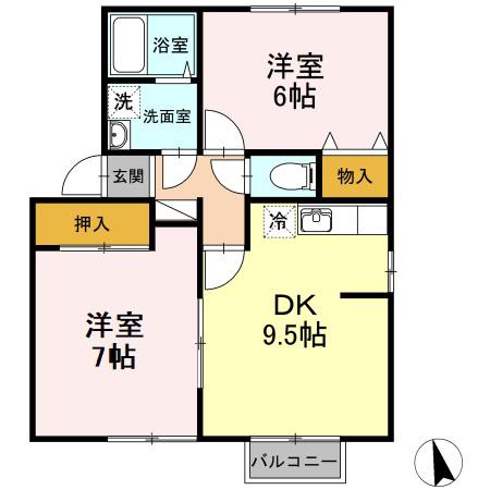 セジュールユウアイB(2DK/2階)の間取り写真