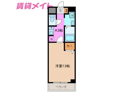 ウェル・セレッソイースト(1K/4階)の間取り写真