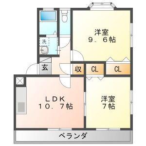 レディアンスS(2LDK/2階)の間取り写真