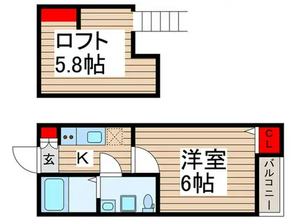 グリーンヒルときわ平(1K/2階)の間取り写真