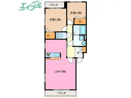 ルミナエルII(2LDK/1階)の間取り写真