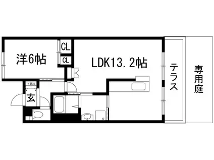 グリーンヒルズ仁川6号棟(1LDK/1階)の間取り写真